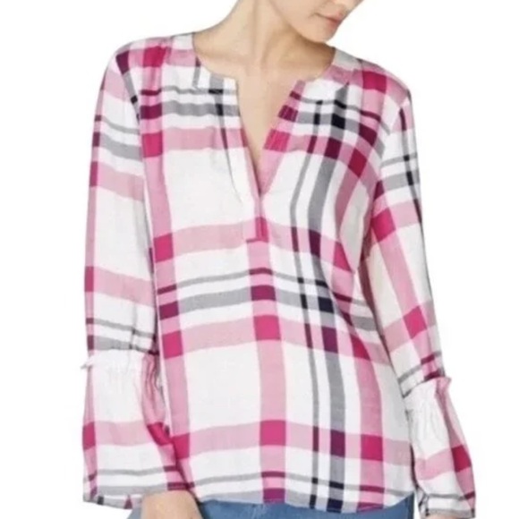 Pink Plaid Peasant Blouse - Picture 2 of 2